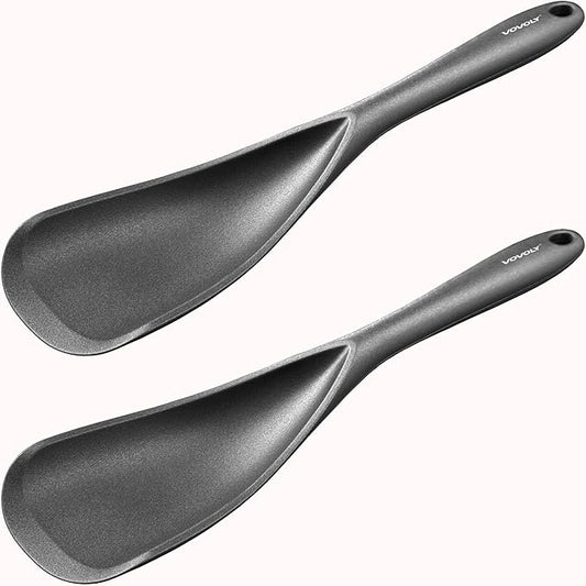 Cooking Spoon for Nonstick Cookwares, VOVOLY Silicone Spoon for Mixing, Scoop, and Scrape,Seamless Design, 12.6'', 2 Pack, Black by VOVOLY