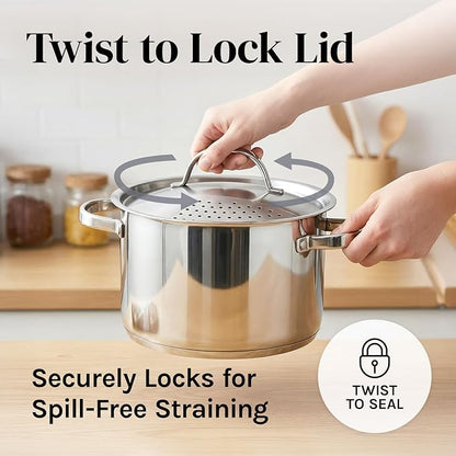 Stainless Steel Pasta Pot with Strainer Lid — 5.5 Qt Large Capacity Spaghetti Pot with Twist Lock Lid — Deep Cooking and Stock Pots for Boiling, Dishwasher Safe By Cooler Concepts - Image 3