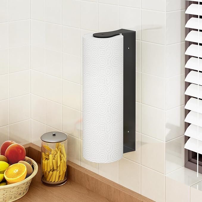 Paper Towel Holder Under Cabinet, Stainless Steel, Wall Mount, Black Adhesive Paper Roll Holder for Kitchen and Bathroom - Image 8