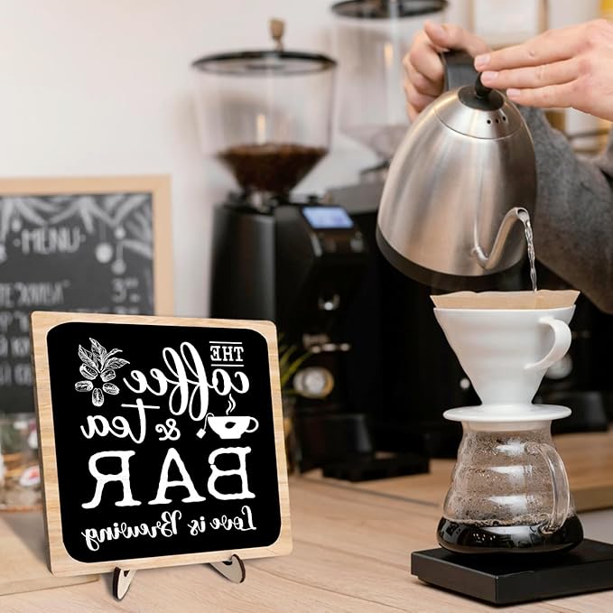 Coffee Bar Plaque, Vintage Desk Decor for Home or Office,Cafe Bar Accessories -The Coffee&Tea Bar Love is Brewing,Coffee Lovers Kitchen Accessories 5.9x5.9inch - Image 2