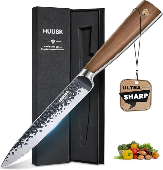 Huusk Kitchen Utility Knife 5.5" Paring Knife Ultra Sharp High Carbon Steel Tomato Knives Japan Chef Knife Multipurpose Kitchen Knife for Fruit and Vegetable with Premium Present Box by HuuskKnife