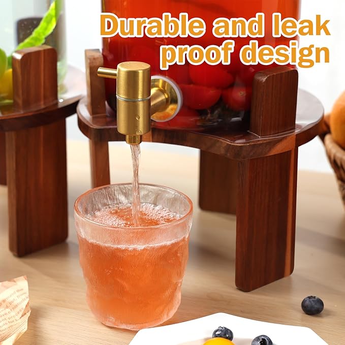 2 PCS 1.5 Gallon Glass Drink Dispenser, Beverage Dispenser With Wood Stand, Lid and Stainless Steel Spigot, Large Water Dispenser for Parties, Perfect for Lemonade, Juice, Tea and Daily Drinks - Image 4