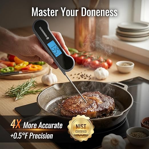 0.5 Sec Instant Read Meat Thermometer Digital with ±0.5℉ Precision, Food Thermometer for Cooking Kitchen Gadgets, Oven Grill Candy BBQ Essentials Accessories, Gifts for Him Dad Men Birthday, Grey - Image 3