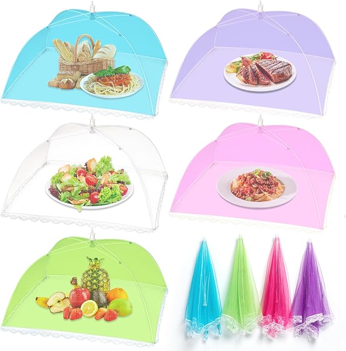 5 Pack Food Cover Tents, Food Covers for Outdoors, Mesh Cover, Reusable and Collapsible Outdoor Picnic Net for Parties Picnics, BBQs, Fruit Covers by ZAUGONTW