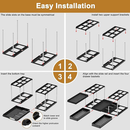 NIUXX Expandable Under Sink Organizer: 2 Tier Under Cabinet Organizer - Double Pull Out Shelf Under Sink Storage for Kitchen - Bathroom and Laundry Room - Space Saving