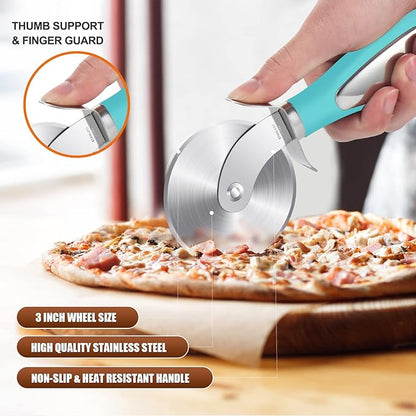 SCHVUBENR Premium Pizza Cutter Wheel - Ultra Sharp Stainless Steel Pizza Slicer with Non-Slip Soft Grip Handle - Multi-Purpose Cutter for Pizza, Dough & Pastry - Dishwasher Safe, Easy to Clean - Blue - Image 3