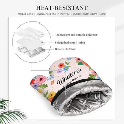 Funny Oven Mitts & Pot Holder Set, Heat Resistant Silicone Oven Mitts, Humorous Baking Gifts for Couple, Birthday Mother's Day Housewarming Gift for Family, New Homeowners