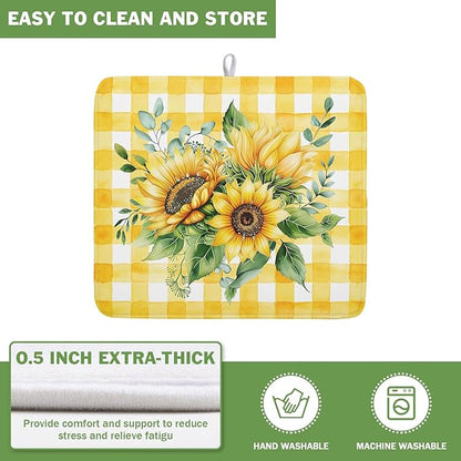 Spring Summer Dish Drying Mat 16x18 Inch Absorbent Reversible Sunflower Drying Mat Summer Sunflower Dish Drying Rack Mat Yellow Summer Themed Dish Drainer Mat for Kitchen Counter Coffee Bar