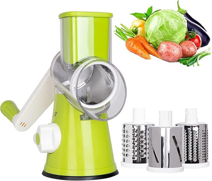 X Home Rotary Cheese Grater for Kitchen, Shredder with 3 Interchangeable Blades, Rotary Grater with Handle and Strong Suction Base, for Vegetables, Fruit, Nuts, Easy to Use and Clean, Green - Image 4