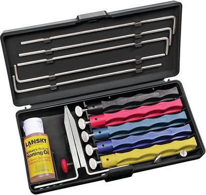 Lansky Deluxe Knife Sharpening System: 5-Stone Ceramic Knife Sharpener Kit with Honing Oil - LKCLX by Lansky