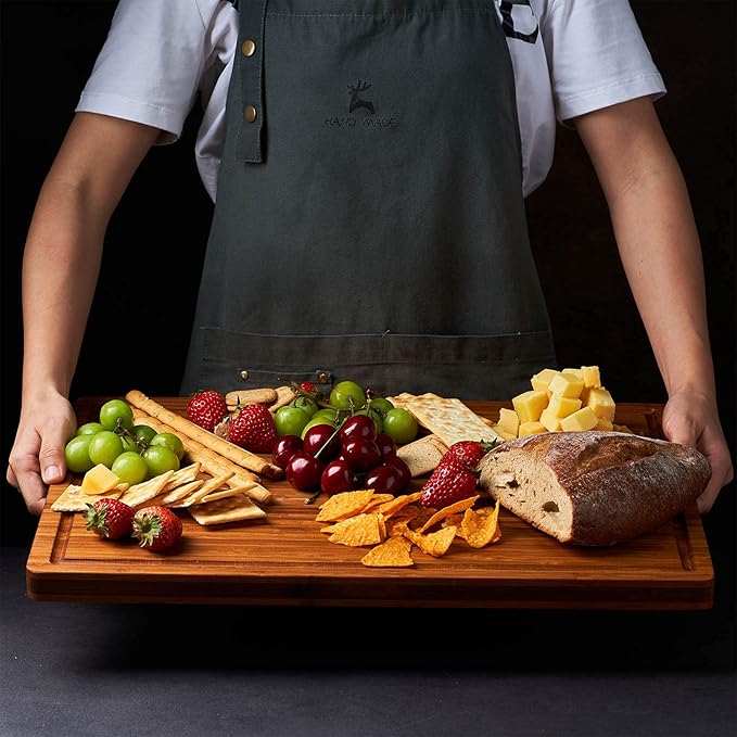 Allsum XL Cutting Board for Kitchen, 20x15" Extra Large, 1" Thick Bamboo Wood Butcher Chopping Block, Cheese Board, Durable Reversible with Juice Grooves and Handles - Image 4