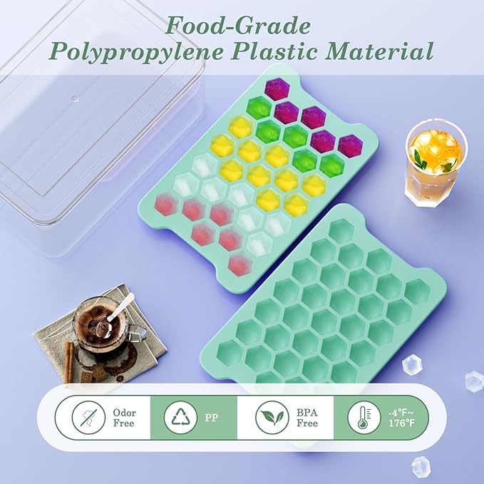 Mini Ice Cube Tray for Freezer: Small Plastic Ice Cubes Trays for Freezer with Box - Easy Release Stackable Mini Ice Cube Maker - Nugget Ice Trays for Freezer with Ice Container - Image 2