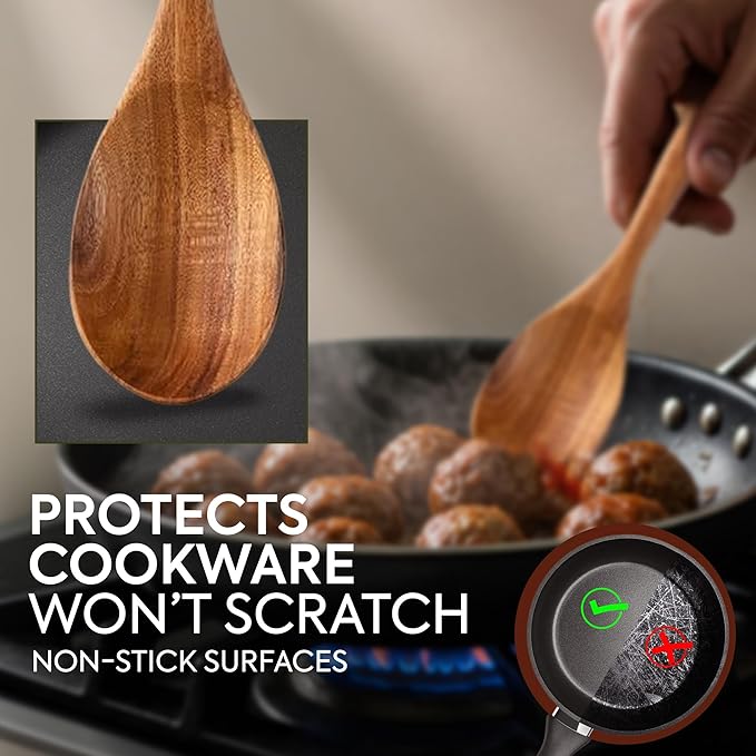 Teak Wooden Spoon for Cooking With Teak Spoon Rest - Made of Premium Natural Teak Wood - Image 3