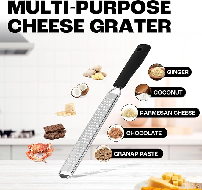 Zester Grater with Protective Cover – Fine Stainless Steel Lemon Zester cheese shredder for Kitchen, Ideal for parmesan, Garlic, Nutmeg, Chocolate, Fruits, Vegetables – Black - Image 3
