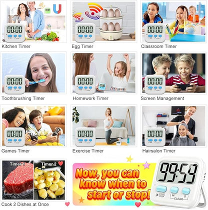 Antonki 2 Pack Digital Timer for Kids, Magnetic Countdown Kitchen Timers for Cooking, Egg, Classroom, Teacher, Exercise, Study, Oven - Battery Included - Image 7