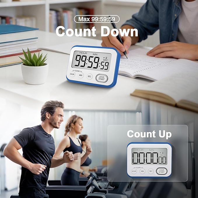 Digital Kitchen Timer Magnetic Loud Alarm, Large LCD Screen Silent/Beeping Multi-Function for Teachers Classroom Kids, Blue - Image 7