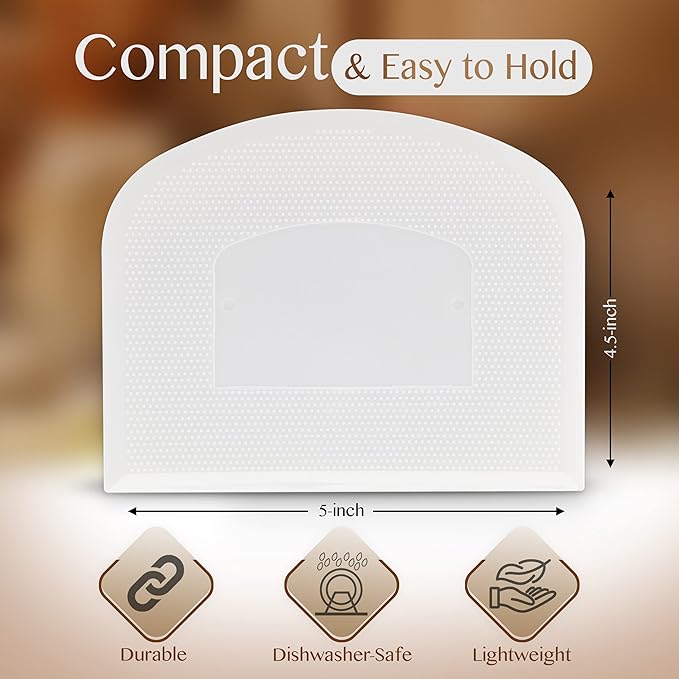 Plastic Bench Scraper for Baking - 2 White Bowl Scraper - Flexible Food Safe Dough Scraper Multipurpose Good Grip Curved and Flat Edge Dough Cutter - Essential Pan Scraper for Kitchen Use - RamPro - Image 2