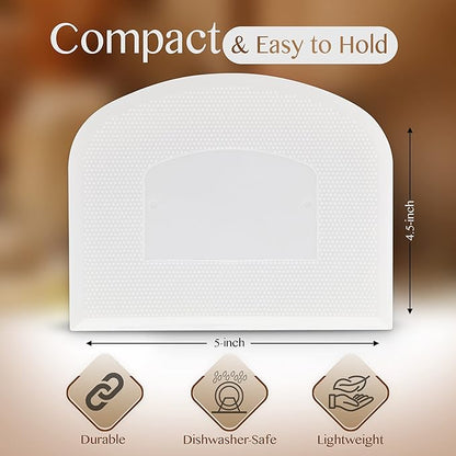 Plastic Bench Scraper for Baking - 2 White Bowl Scraper - Flexible Food Safe Dough Scraper Multipurpose Good Grip Curved and Flat Edge Dough Cutter - Essential Pan Scraper for Kitchen Use - RamPro - Image 2