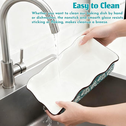 2 Pack Ceramic Baking Dishes, Large Rectangular Casserole Dish Lasagna Pan for Oven, Nonstick Deep Serving Dishes Roaster Bakeware Sets for Cooking, Home, Kitchen - Image 6