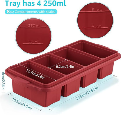 Ztomine Silicone Freezer Tray With Lid - Silicone Freezer Food Molds- Large Ice Cube Tray,Silicone Freezer Container,Freeze & Store Soup, Sauce, Broth,Leftovers - Makes 4 Perfect 1 Cup - Image 7
