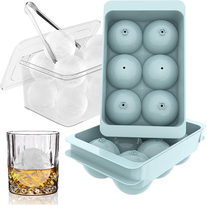 WIBIMEN Large Ice Cube Molds, Big Round Whiskey Ice Cube Trays for Freezer, Easy to Fill & Release, Whiskey Bourbon Cocktail(1.9In*6 Balls- Blue/2 Pack) by WIBIMEN