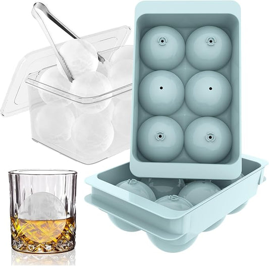 WIBIMEN Large Ice Cube Molds, Big Round Whiskey Ice Cube Trays for Freezer, Easy to Fill & Release, Whiskey Bourbon Cocktail(1.9In*6 Balls- Blue/2 Pack) by WIBIMEN