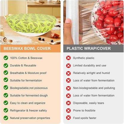 Reusable Bowl Covers for Bread Proofing（2 Large）- Cotton Beeswax Bowl Covers Reusable with Elastic Rim, Sourdough Bowl Cover for Food Storage and Food Preservation (10INCH) (leaves)