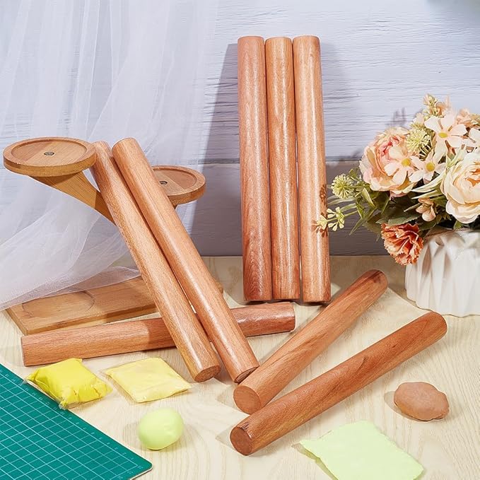 OLYCRAFT 8pcs Wood Rolling Pins 10 inch Clay Rolling Pins 1.1 inch Diameter Classic Wooden Rolling Pins Natural Wood Texture Rollers Wood Clay Roller for Clay Modeling Pottery Tools - Image 5