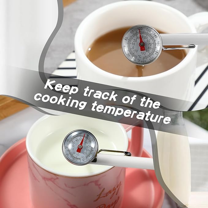 Xuhal 6 Pcs Stainless Steel Kitchen Thermometer with 5 Inch Long Stem 1 Inch Dial Thermometer Milk Frothing Food for Oven Probe Meat Grill BBQ Cooking Chocolate Water(White) - Image 4