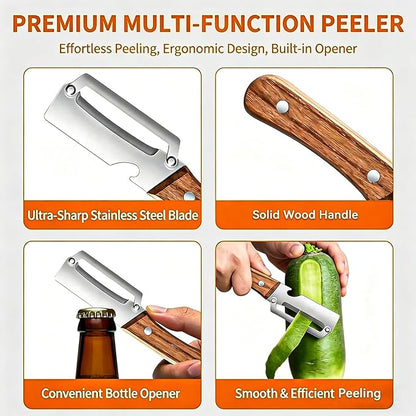 2PCS Multi-Functional Vegetable Peeler for Kitchen with Wooden Handle and Bottle Opener, 2 in 1 Stainless Steel Veggie Peeler Kitchen Gadgets Tool for Fruit Potato Pumpkin Apple Carrot Papaya - Image 7