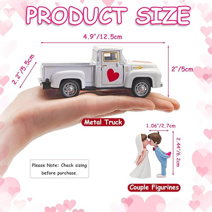Valentines Day Decorations Farmhouse Vintage Mini Truck with Love Couple Figurines, Heart Pattern, Valentine's Day Home Tiered Tray Decor Valentine & Wedding Table Centerpiece Gifts for Her Him