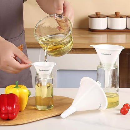 Plastic Kitchen Funnel Set of 3, Round Kitchen Funnels for Filling Bottles, Durable and Multifunctional Funnels for Filling Canning, Cooking, Lab or Car Oil (White) - Image 6