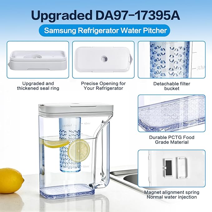 Upgraded DA97-17395A Water Pitcher Reservoir Compatible with Samsung Refrigerators【Food-Grade Durable Material,No-Leak Design】Replacement RF23M8570SR RF23M8090SR samsung refrigerator water pitcher