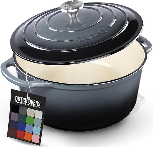 Zulay Kitchen 6 Quart Enameled Cast Iron Dutch Oven Pot with Lid – Premium Durability & Oven Safe up to 500°F – Heavy Duty Cookware Perfect for Bread Baking, Stews, Braising & Roasting – Gray by ZulayKitchen