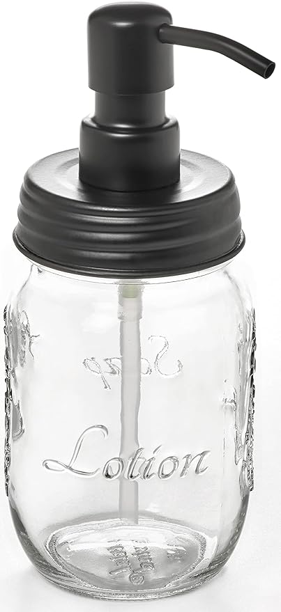 Mason Jar Soap and/or Lotion Dispenser with Gloss Black Pump Dispenser and Non Slip Coaster for Hand Sanitizer, Liquid Soap or Hand/Body Lotion (Gloss Black, 12oz &16oz)