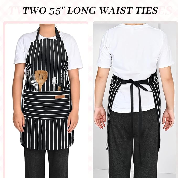 2Pack Adjustable Kitchen Apron for Women Men with 2 Pockets，Cotton-Polyester Blend Bib Aprons for Cooking,Baking - Image 6