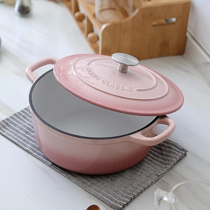 EDGING CASTING Enameled Cast Iron Covered Dutch Oven with Lid Round Pot for Bread Baking, 7 Quart, Pink - Image 3