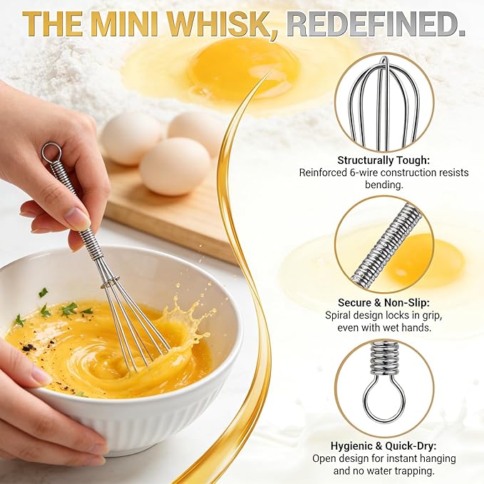 Anaeat Mini Wire Whisks, Set of 4 Portable Stainless Steel Kitchen Tiny Whisk & Egg Beater with Thick Wire - Sturdy Small Mixing Balloon for Cooking, Blending, Whiping, Beating and Stirring (5" + 7") - Image 3