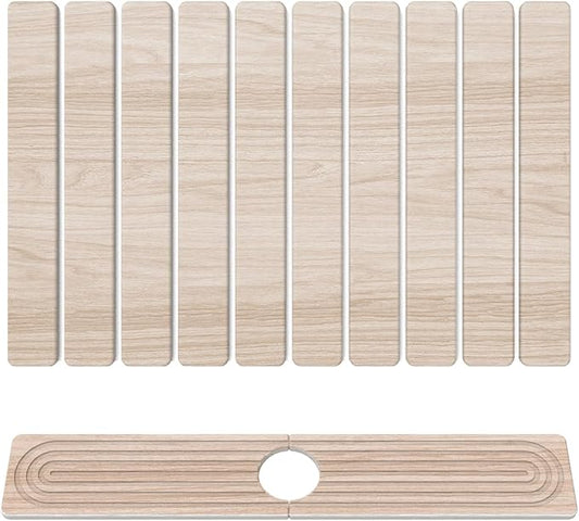 Stone Drying Mat for Kitchen Counter, 24"x16" Water Absorbing Dish Drying Mat with 24"x4" Faucet Mat for Kitchen Sink, Diatomaceous Earth Quick Dry Stone Mats for Dishes Bottles Cups (Wood Grain)