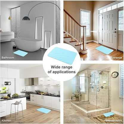 2 Pack Diatomaceous Earth Shower Mat, Stone Bath Mat, Nonslip Super Absorbent Fast-Drying Hard Bath Mat for Bathroom Shower Floor, 23.62 x 15.35 inch, Blue-Green