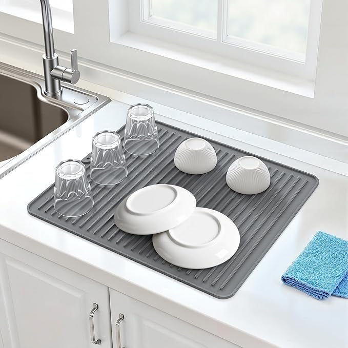Songrey 18" x 16" Silicone Dish Drying Mat, Kitchen Counter Drying Pad for Sink Dishes or Under Rack, Multi-Use as Heat Resistant Trivet, Coffee Bar Mat - Image 3