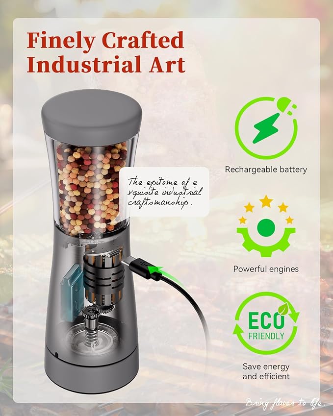 Electric Salt and Pepper Grinder Set with Storage Base, Stainless Steel Rechargeable Salt and Pepper Grinder Set with 4.5 oz Large Capacity, 1.8" Wide Mouth, Adjustable Coarseness, Ideal for Kitchen - Image 4