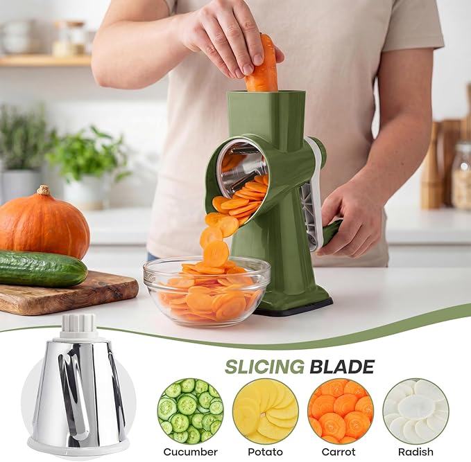 Rotary Cheese Grater,Cheese Shredder Hand Crank, Manual Cheese Grater for Veggies, 3-Blade Grater, Home Kitchen Appliances and Kitchen Gadgets - Image 2