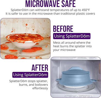 L.I.Q Silicone Splatter Guard – Fits 10 and 12 Inch Pots (25 and 30 Centimeters) – Microwave Safe and Durable SplatterDom - Includes 10” Lid - Food and Oil Splash Guard (Blue Steel, Large)