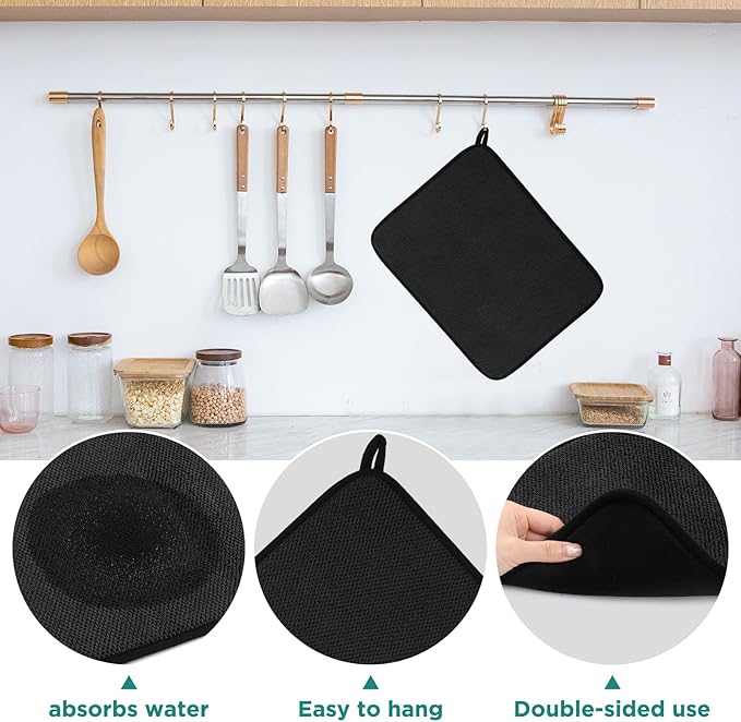 GeeRic Microfiber Dish Drying Mat, Super Absorbent Kitchen Dish Drying Pad, Reversible for Countertop, 15*20 inch Black - Image 4