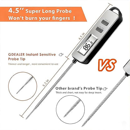 Digital Meat Thermometer, Paysean Instant Read Food Thermometer with 5.2" Probe, ±1°C High Accuracy Cooking Thermometer Auto-Off, LCD Display, for Kitchen, BBQ, Baking, Sourdough, Candy Making