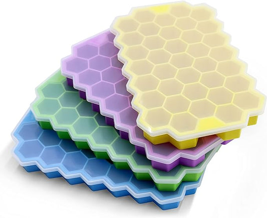 Ice Cube Trays for Freezer with Lid-37 Grid 4pcs Multicolor Silicone Ice Cube Tray with Lid for Small Ice Cube Molds,Easy-Release Reusable Ice Cube in Ice Bucket for Iced Coffee Cup by BIDFUL