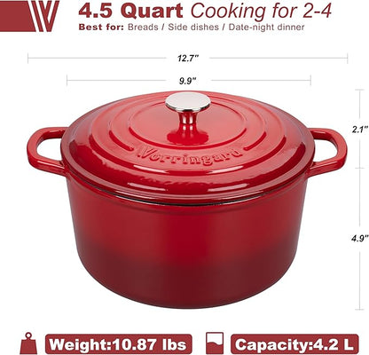 VORRINGARD Enameled Cast Iron Dutch Oven Pot with Lid, for Sourdough Bread Baking, Round Dutch Ovens, 4.5 Quart, Red - Image 2