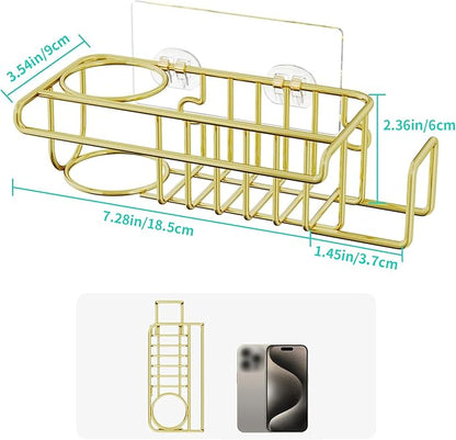 HapiRm Sponge Holder for Kitchen Sink, No Drill Kitchen Sink Caddy Organizer, Rustproof Dish Sponge Holder- Gold(8.73 * 3.54 * 2.36in) - Image 4