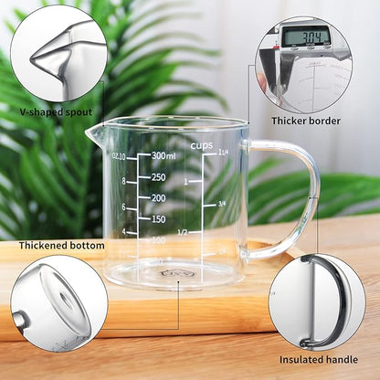 77L Glass Measuring Cup, Clear Liquid Measuring Cup with V-Shaped Spout and Three Scales, High Borosilicate Glass Beaker with Handle for Kitchen or Restaurant, 300 ML (0.3 Liter, 1 1/4 Cup) - Image 6
